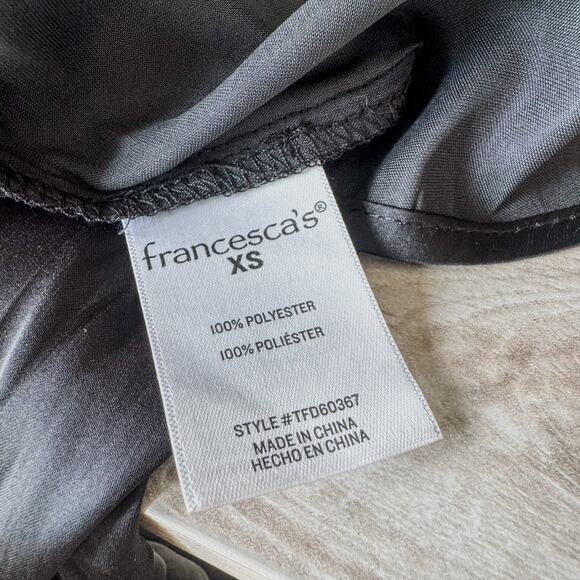 NWT-Miami of Francesca's, Lena’s Black Satin Collared Button Down Shirt, X-Small - Picture 8 of 9